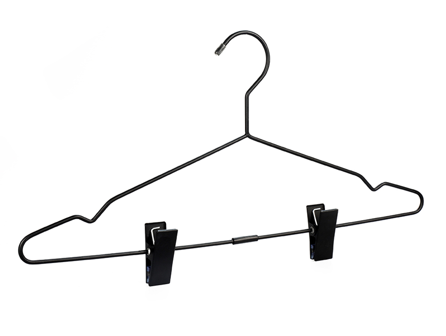 Matte Finish Black Metal Wire Clothes Hanger with Pant Clips-Lindon Co ...