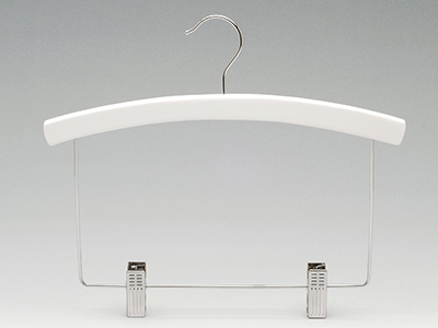 White Wooden Baby's Hanger with Chrome Pant Clips