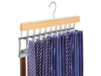 Space Saving 20 Hooks Belt Tie Racks Holder 2 in 1 Belt Tie Wooden Hanger