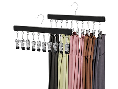 10 Metal Clips Black Wooden Hangers Legging Organizer for Closet