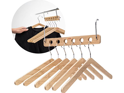 6-In-1 Lipu Clothes Hanger Space Saving Anti-Slip Bamboo Material Closet Hanger for Wardrobe