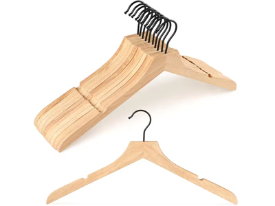 Smooth Natural Rubber Wood Hangers with Black Hook