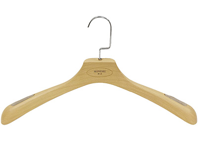 Yellow Beech Wood Grain Plastic Hanger with Non-Slip Shoulder